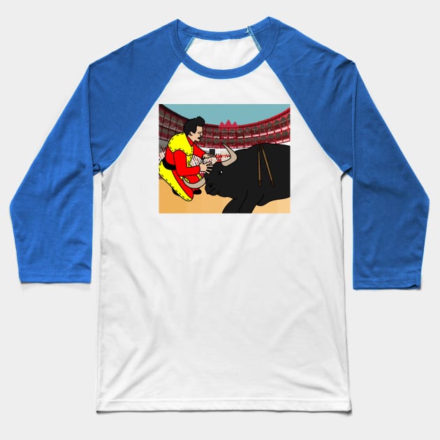 Arena Bullfight Torero Bull Baseball T-Shirt by flofin